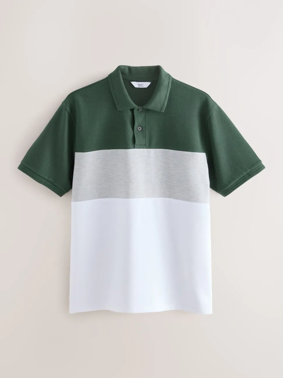 Groen/grijs - 100% katoenen poloshirt met korte mouwen, knopen en kleurvlakken
