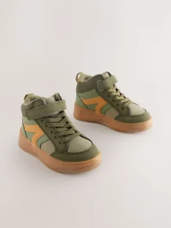 Groen-kaki - Hoge sneakers met klittenbandsluiting en elastische veters
