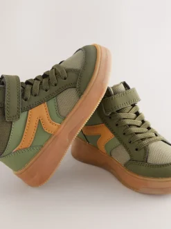 Groen-kaki - Hoge sneakers met klittenbandsluiting en elastische veters