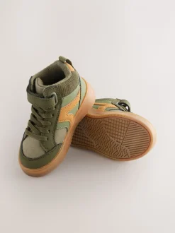 Groen-kaki - Hoge sneakers met klittenbandsluiting en elastische veters