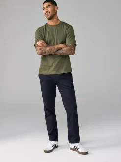 Groen-kaki - Normale Pasvorm - Essentieel katoenen T-shirt met ronde hals