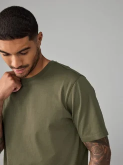 Groen-kaki - Normale Pasvorm - Essentieel katoenen T-shirt met ronde hals