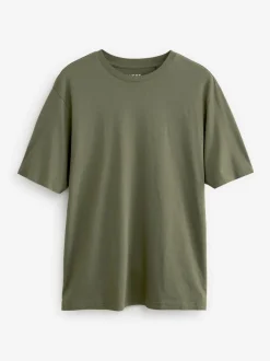 Groen-kaki - Normale Pasvorm - Essentieel katoenen T-shirt met ronde hals