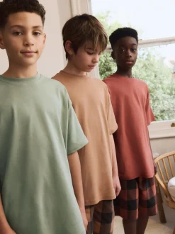 Groen/oranje - Set van 3 geweven geruite pyjama's (3-16 jr)