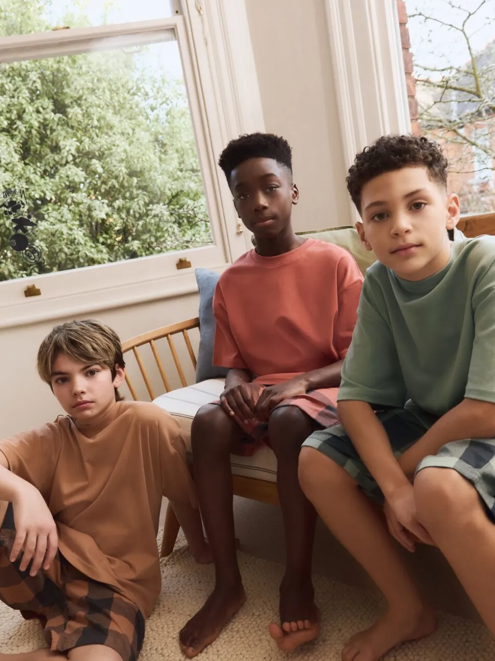 Groen/oranje - Set van 3 geweven geruite pyjama's (3-16 jr)