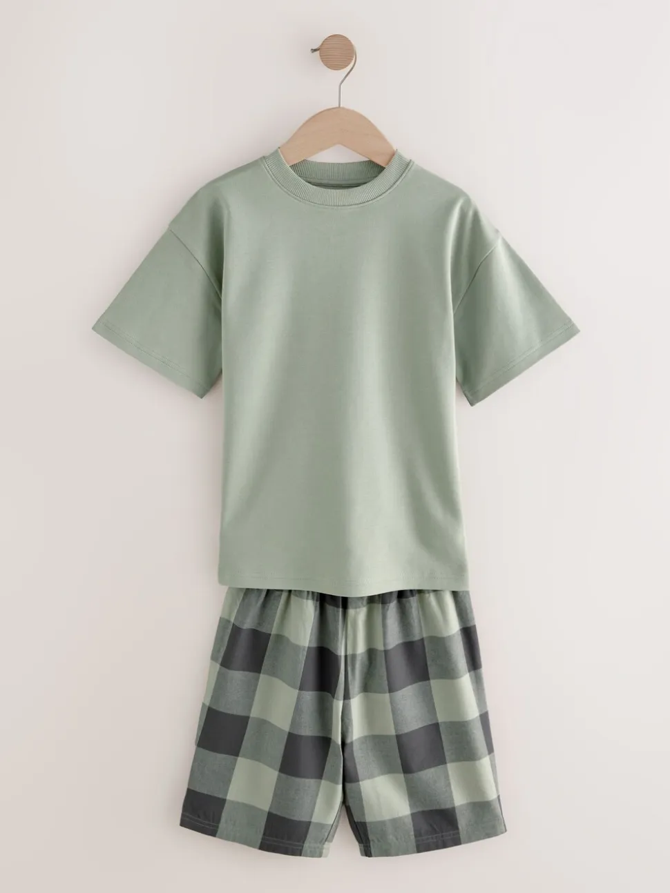 Groen/oranje - Set van 3 geweven geruite pyjama's (3-16 jr)