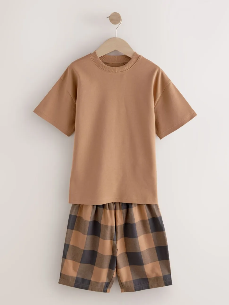 Groen/oranje - Set van 3 geweven geruite pyjama's (3-16 jr)