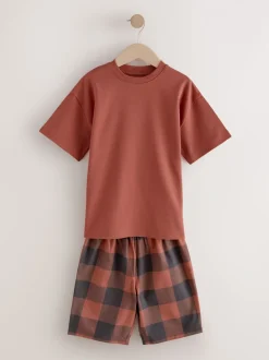 Groen/oranje - Set van 3 geweven geruite pyjama's (3-16 jr)