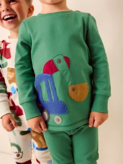 Groen/oranje transport - Mini Knusse Pyjama's 3 Set (9mnd-10jr)