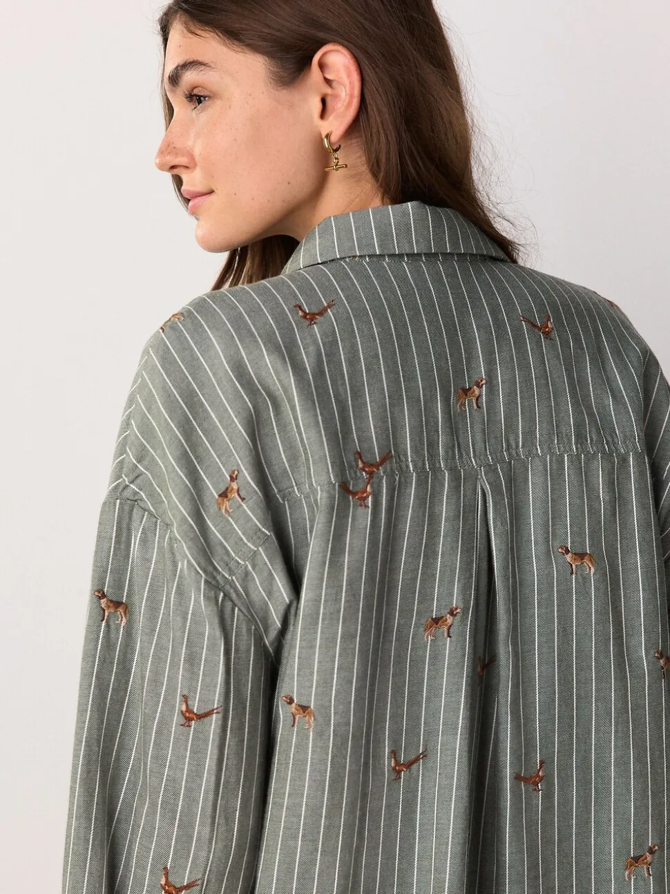 Groen/wit gestreept - Conversational Embroidered Long Sleeve Shirt