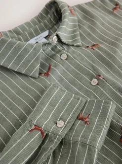 Groen/wit gestreept - Conversational Embroidered Long Sleeve Shirt