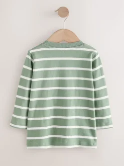 Groen/wit gestreepte safari - T-shirt met applicatie en lange mouwen (3 mnd-7 jr)