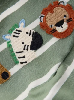 Groen/wit gestreepte safari - T-shirt met applicatie en lange mouwen (3 mnd-7 jr)