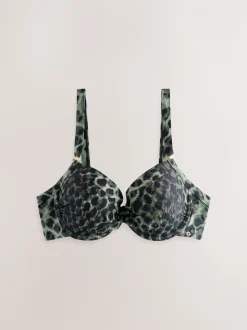 Groen/Zwart luipaardprint - Buikcorrigerende bikinitop met vulling en beugel