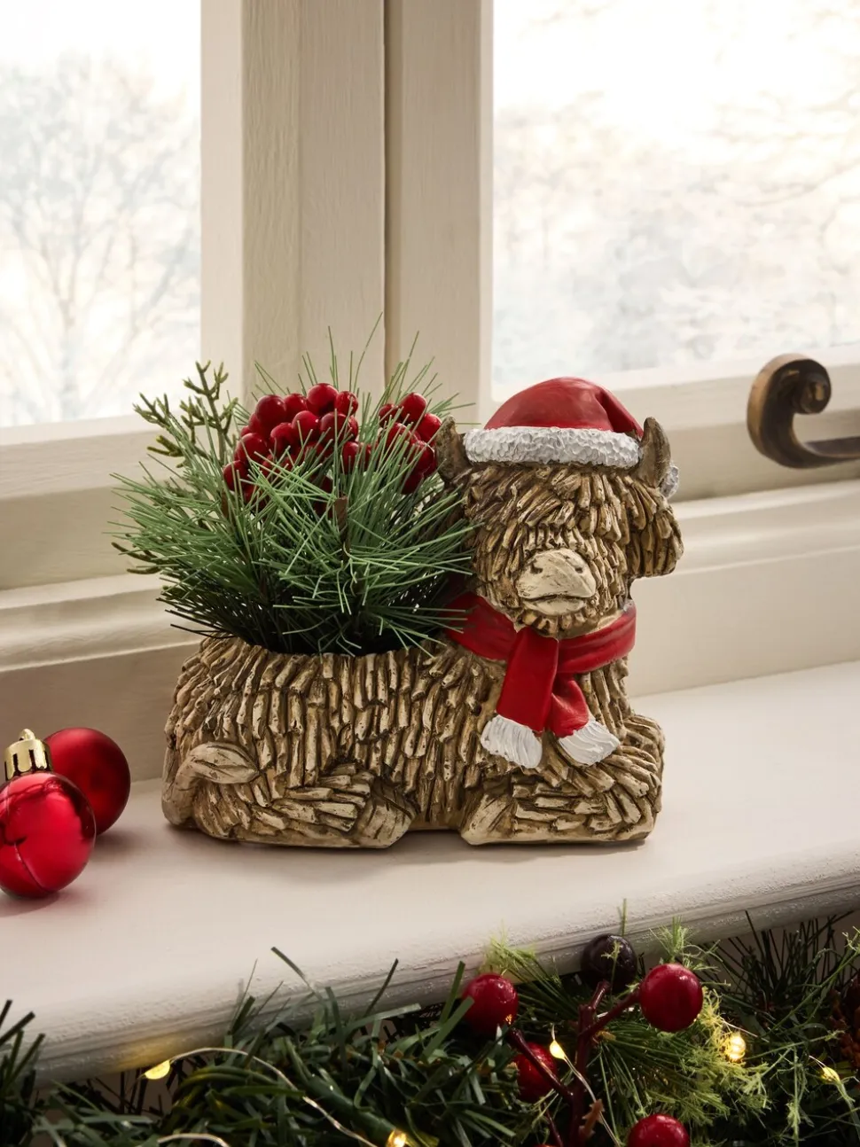 Hamish The Highland Cow kunstmatige Kerstmis arrangement