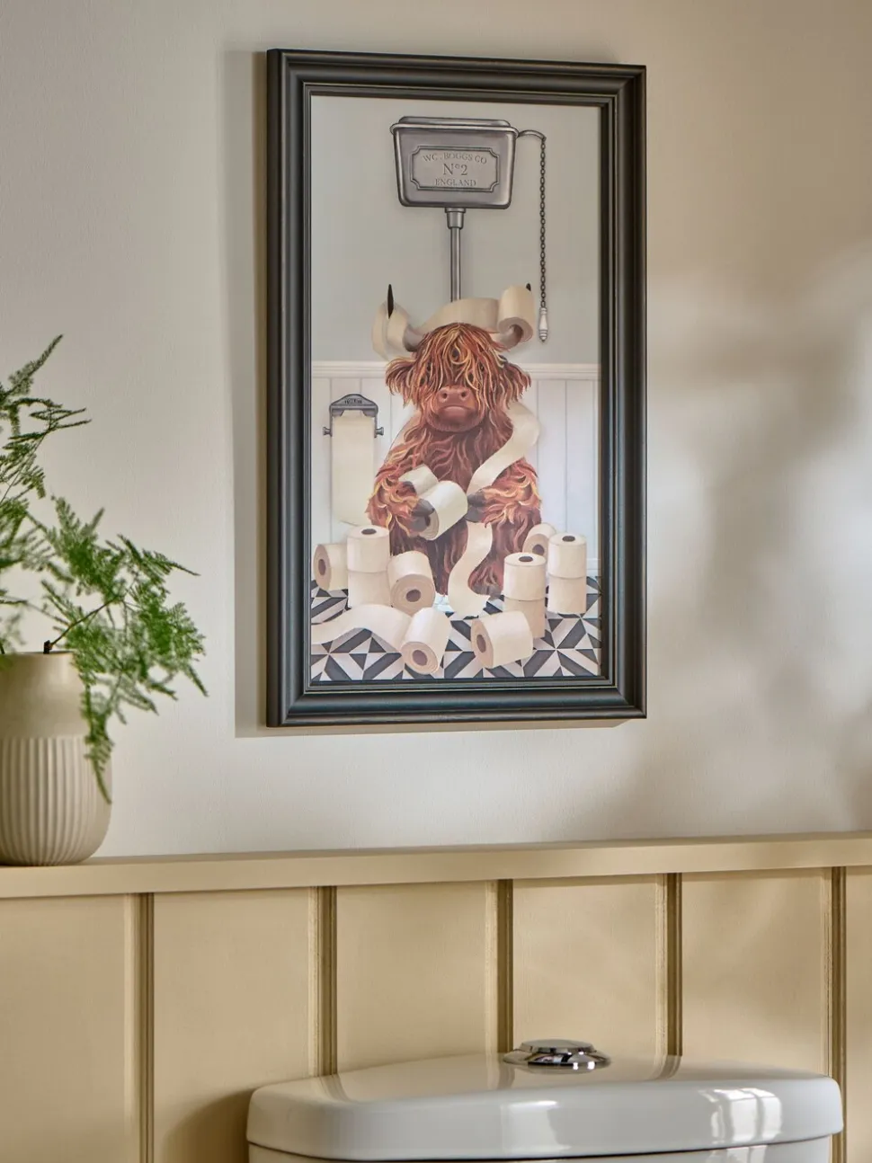 Hamish The Highland Cow op het toilet - Wanddecoratie