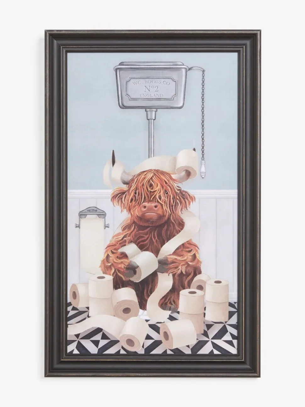 Hamish The Highland Cow op het toilet - Wanddecoratie