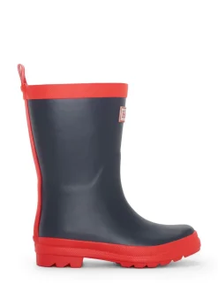 Hatley Blue Navy and Red Matte Rain Wellies