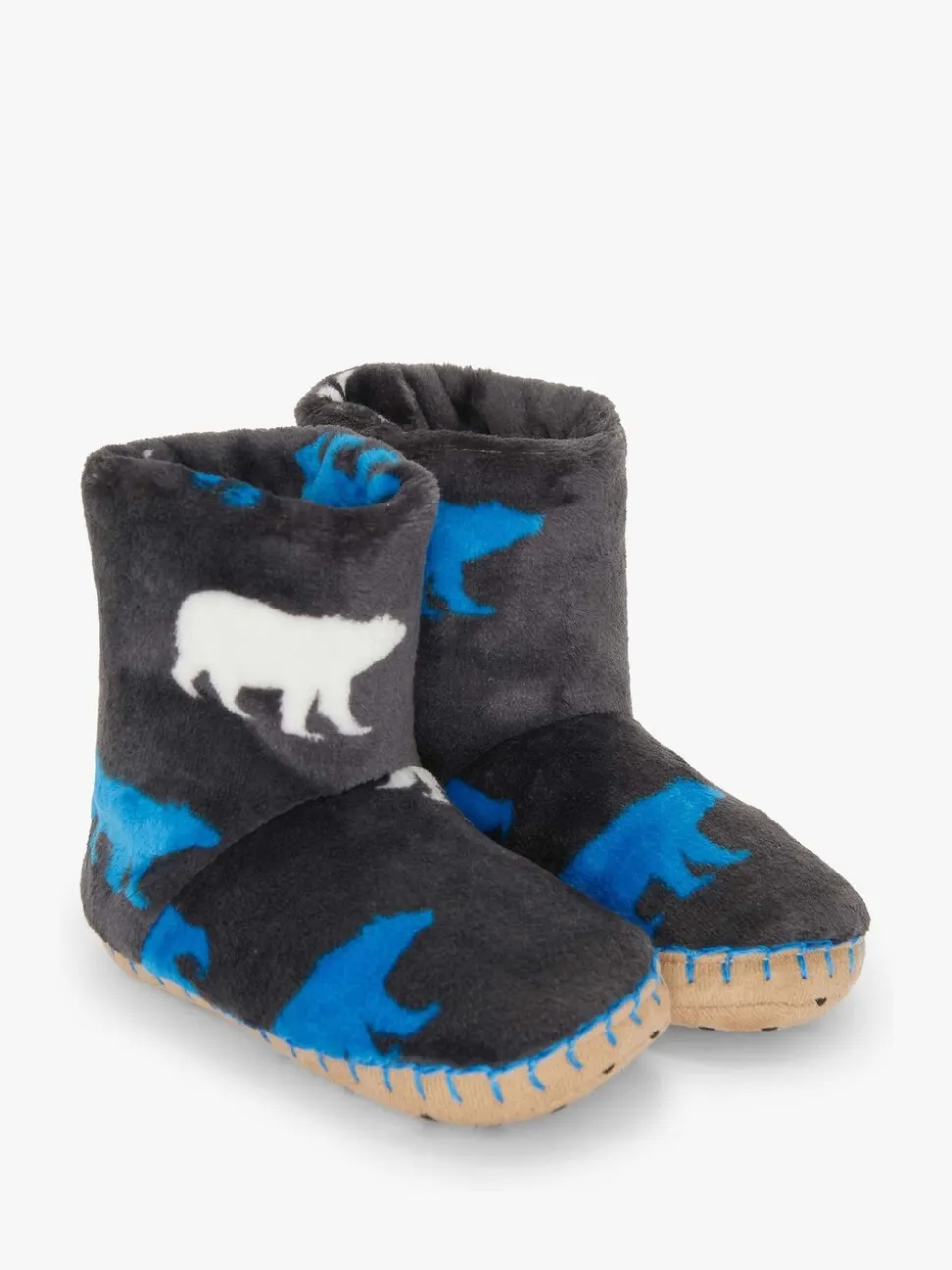Hatley Grey Polar Bear Silhouette Fuzzy Fleece Slippers