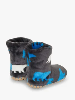 Hatley Grey Polar Bear Silhouette Fuzzy Fleece Slippers