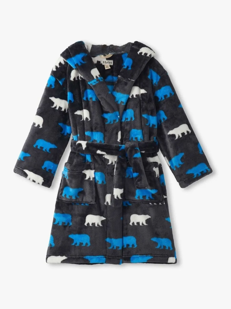 Hatley Grey Polar Bear Silhouette Fuzzy Fleece Dressing Robe