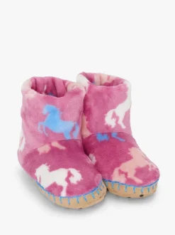 Hatley Pink Beautiful Horses Fuzzy Fleece Slippers
