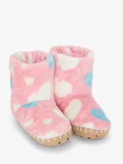 Hatley Pink Big Hearts Fuzzy Fleece Slippers