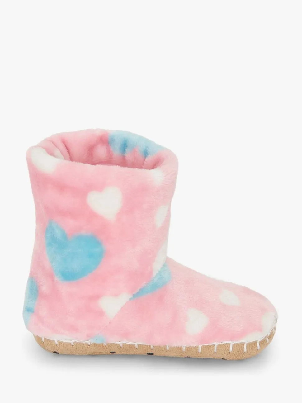 Hatley Pink Big Hearts Fuzzy Fleece Slippers