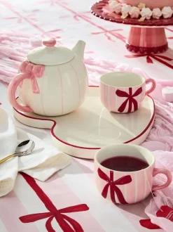 Hearts and Bows Tea for Two Teapot Teacups and Tray