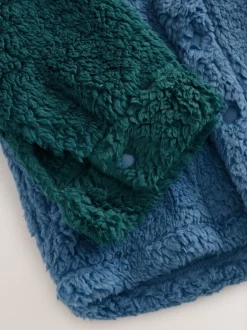 Helder blauw/geel kleurblok - Fleece shacket van borg (3 mnd - 7 jr)