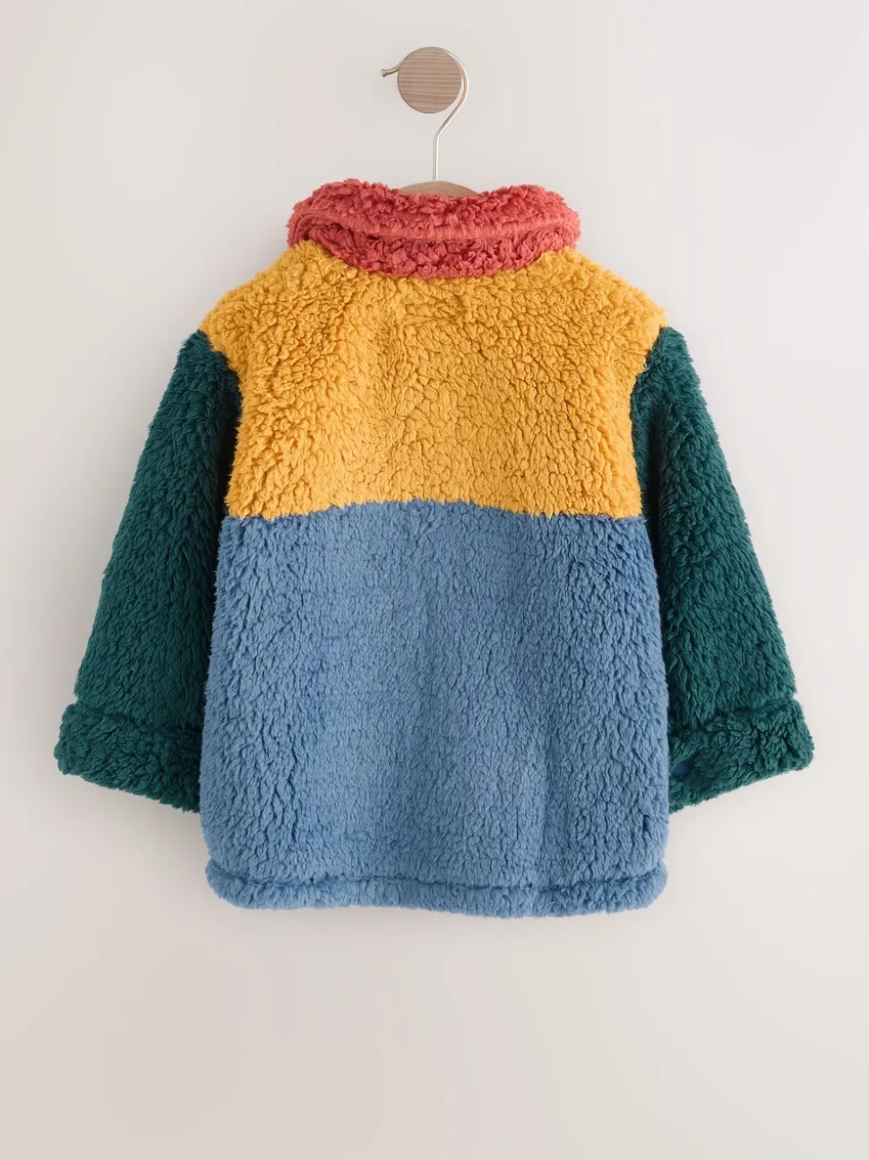 Helder blauw/geel kleurblok - Fleece shacket van borg (3 mnd - 7 jr)