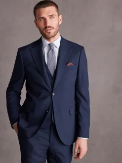 Helderblauw - Signature getextureerd slim-fit kostuumjasje van Italiaanse Tollegno-wol