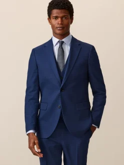 Helderblauw - Slim Fit - Kostuum met textuur: colbert