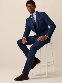 Helderblauw - Slim Fit - Kostuum met textuur: colbert