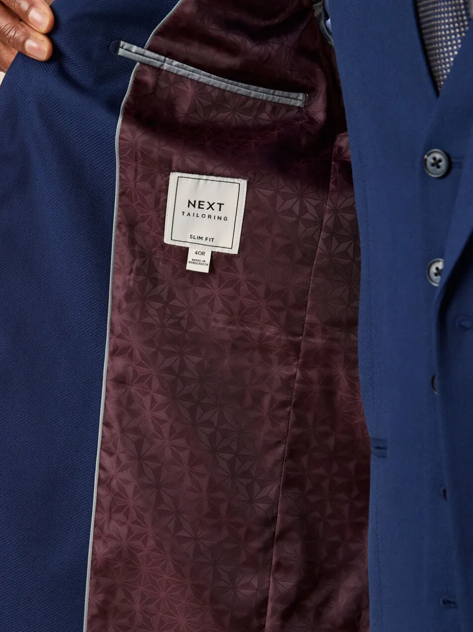 Helderblauw - Slim Fit - Kostuum met textuur: colbert