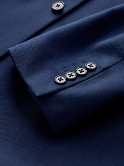 Helderblauw - Strakke Pasvorm - Kostuum met textuur: colbert