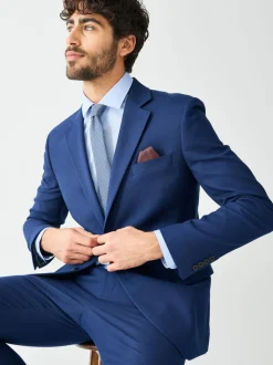 Helderblauw - Strakke Pasvorm - Kostuum met textuur: colbert