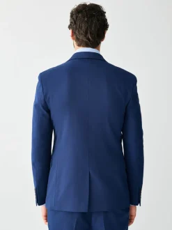 Helderblauw - Strakke Pasvorm - Kostuum met textuur: colbert
