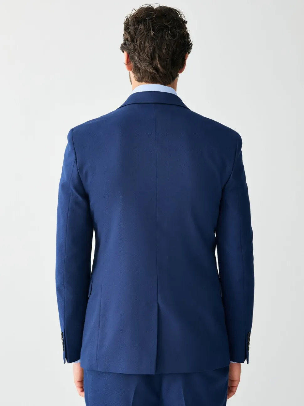 Helderblauw - Strakke Pasvorm - Kostuum met textuur: colbert