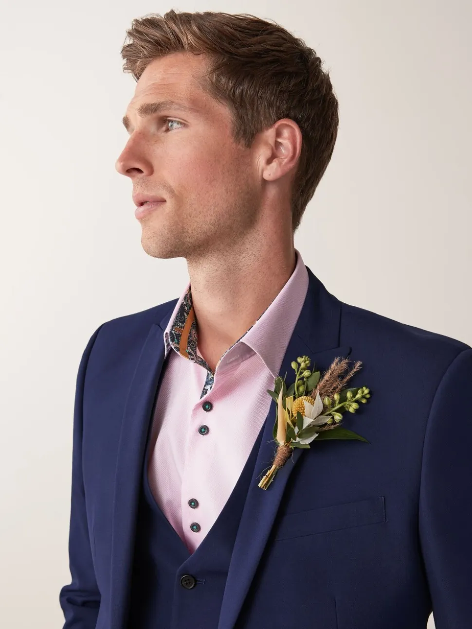 Helderblauw - Tailored fit - Kostuum met twee knopen: colbert