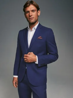 Helderblauw - Tailored fit - Kostuum met textuur: colbert