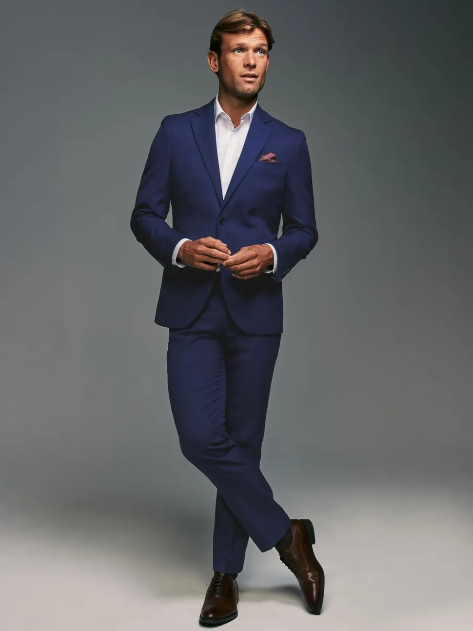 Helderblauw - Tailored fit - Kostuum met textuur: colbert