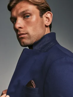 Helderblauw - Tailored fit - Kostuum met textuur: colbert