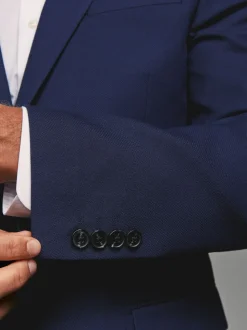 Helderblauw - Tailored fit - Kostuum met textuur: colbert