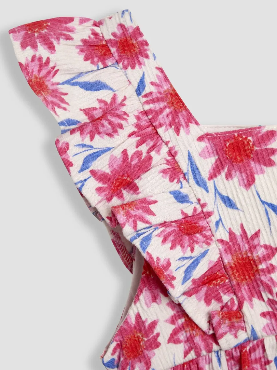 Helderroze gebloemd - JoJo Maman Bébé jumpsuit met ruches vooraan