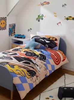 Hot Wheels omkeerbare polykatoenen dekbedovertrek- en kussensloopset voor eenpersoonsbed