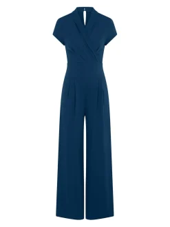 HotSquash - Blauwgroene jumpsuit met kapmouwtjes en wijde pijpen