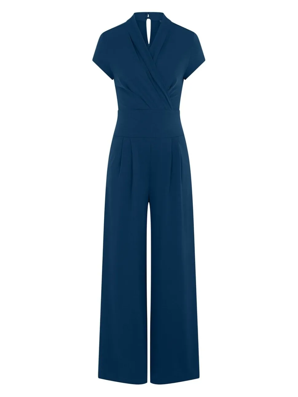 HotSquash - Blauwgroene jumpsuit met kapmouwtjes en wijde pijpen