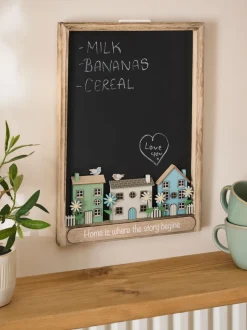 House Scene Family Slogan Chalkboard Wall Plaque