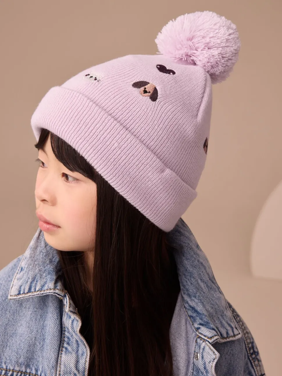 Huisdieren - Geborduurde Beanie-muts met pompon (3mnd-10jr)